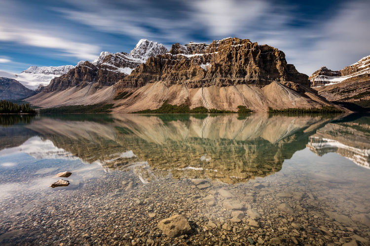 Majestic crowfoot mountain at bow lake on the icefield parkway of banff national park