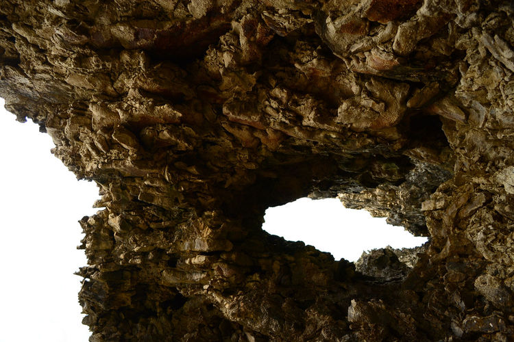 Close-up of cave against sky