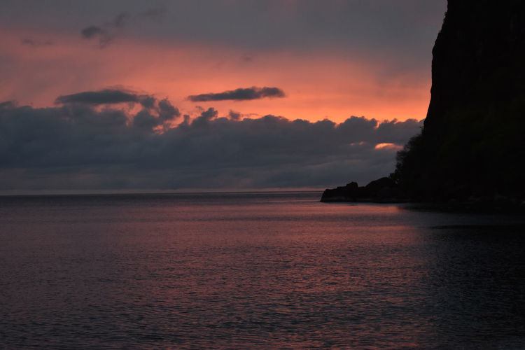 Scenic view of sea against romantic sky at sunset saint lucia