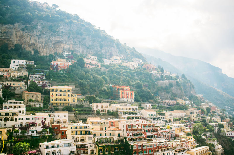 Buildings on mountains at positano