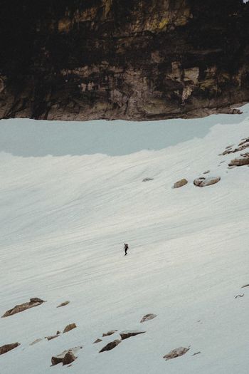 High angle view of snow on land