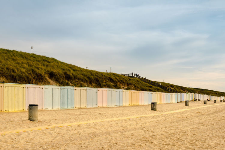 Scenic view of beach lockers