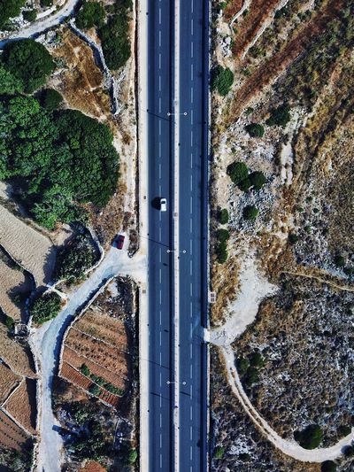 Aerial view of road on land