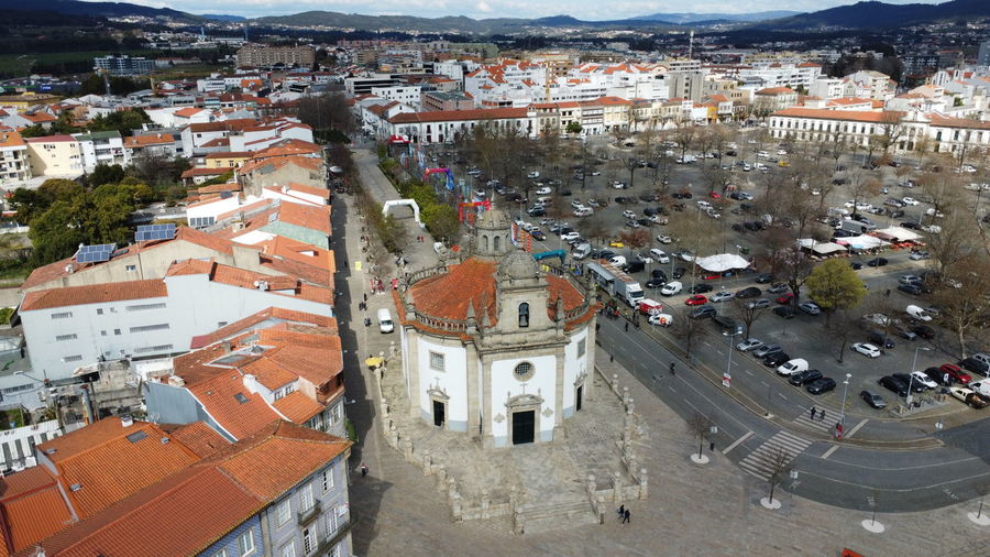 High angle view of buildings in city