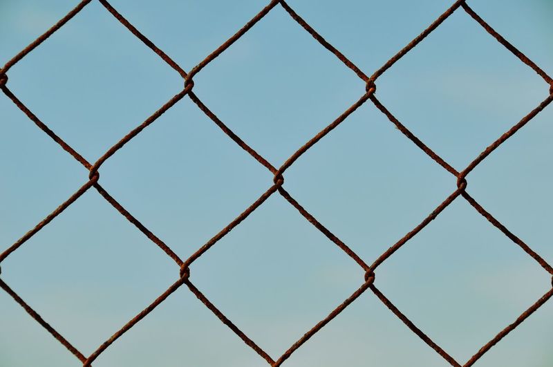 Full frame shot of chainlink fence against clear sky