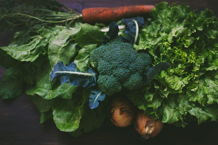 High angle view of fresh vegetables