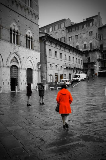 Woman walking on city street