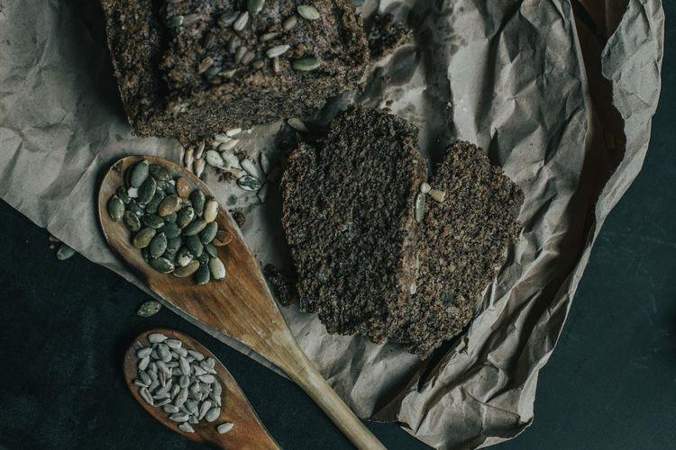 High angle view of dried food on table