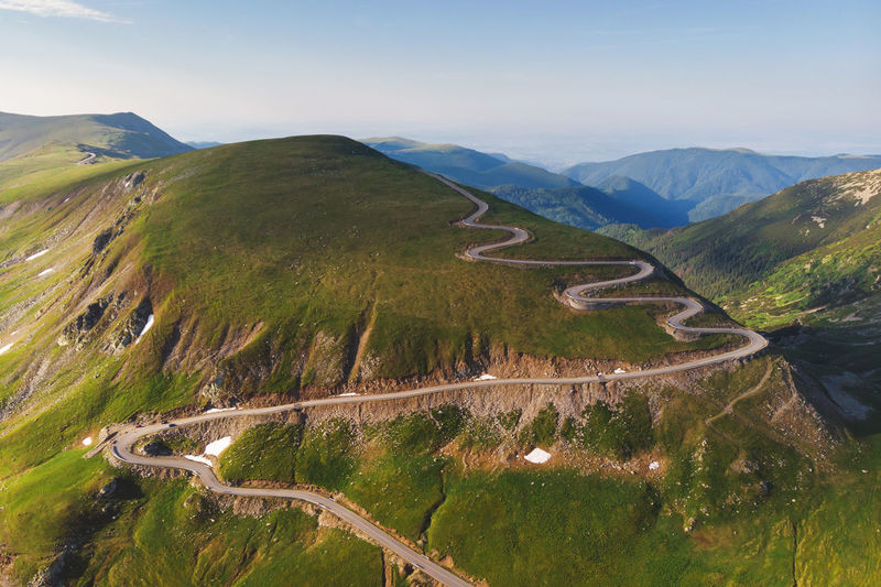 High angle view of road on mountain against sky