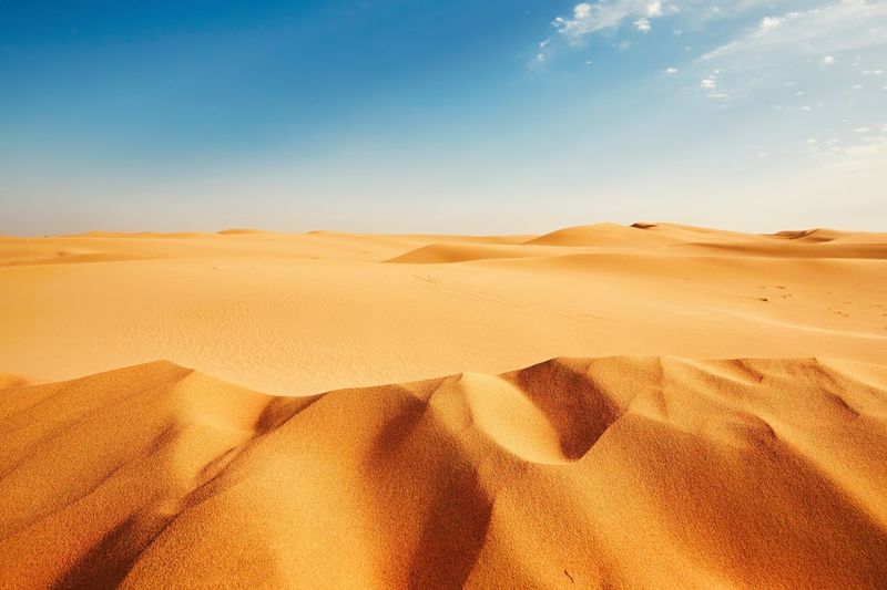 Sand dunes in desert against sky