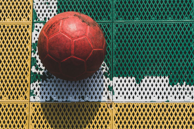 High angle view of soccer ball on floor