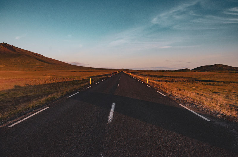 Dusk on a road on snaefellesnes peninsula, iceland.