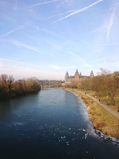 Frozen river against sky at aschaffenburg