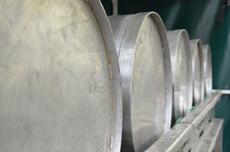 Row of barrel of stainless steel