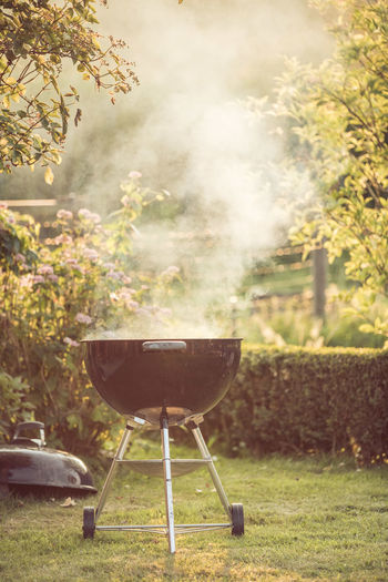 Scenic view of barbecue grill in yard