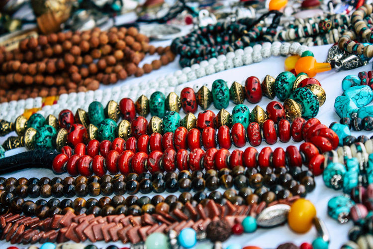 Full frame shot of jewelries for sale at market