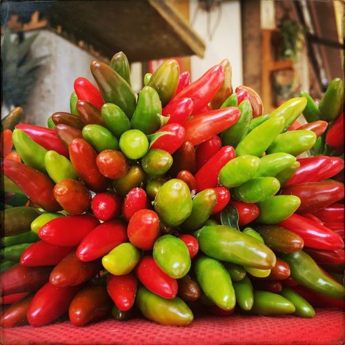 Full frame shot of red chili peppers in market
