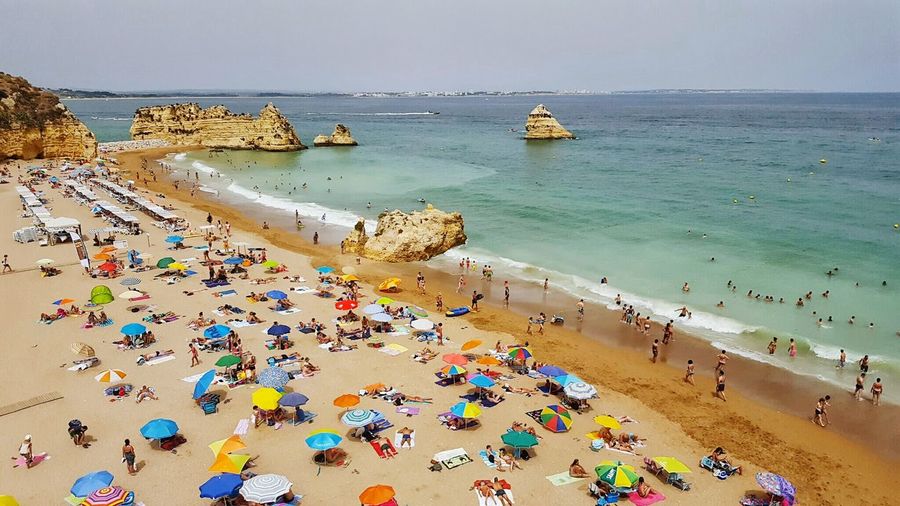 High angle view of people enjoying at praia dona ana