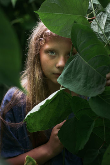 Portrait of girl with leaves