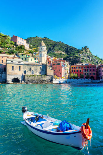 Boat in the harbor of vernassa. ligurian coast of italy. cinque terre national park. boat on