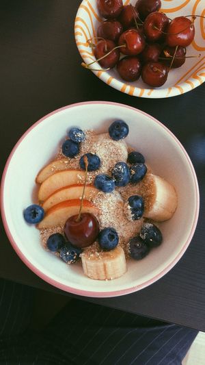 High angle view of breakfast served in plate