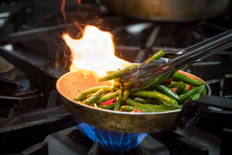 Close-up of food in cooking pan
