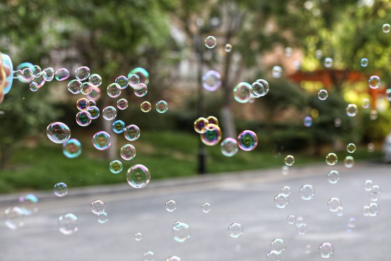 Close-up of water drops on bubbles