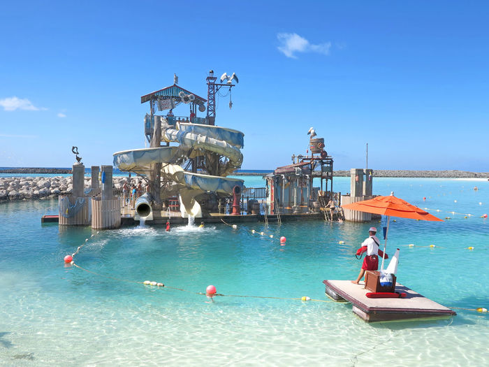 Pelican plunge water slides at castaway cay, disney cruise private island.