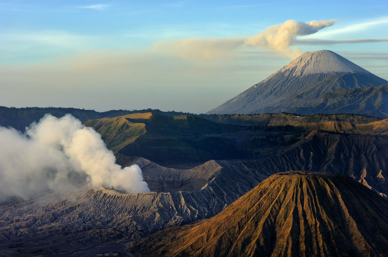 Steam emitting from mt bromo and mt semeru