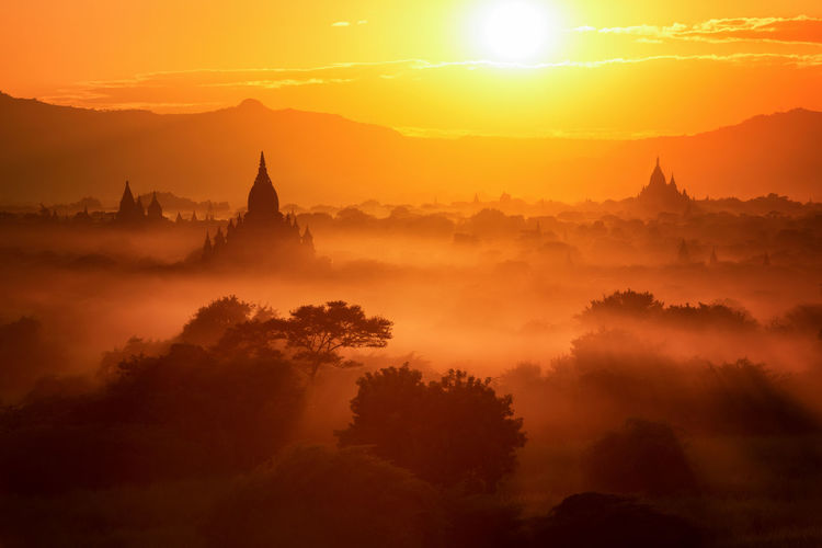 Silhouette of temple during sunset