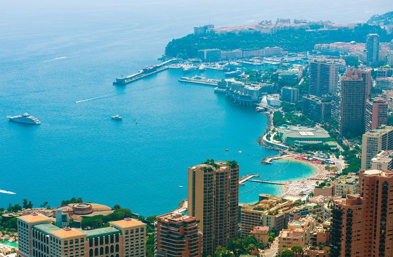Aerial view of cityscape at monte carlo by sea