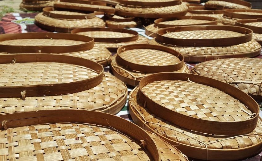 High angle view of wicker for sale in market