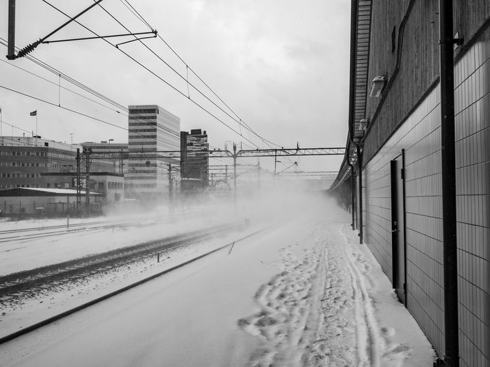 Snow covered train platform 