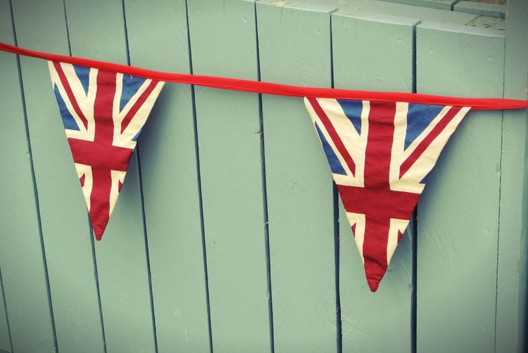 British flags decoration against wooden wall
