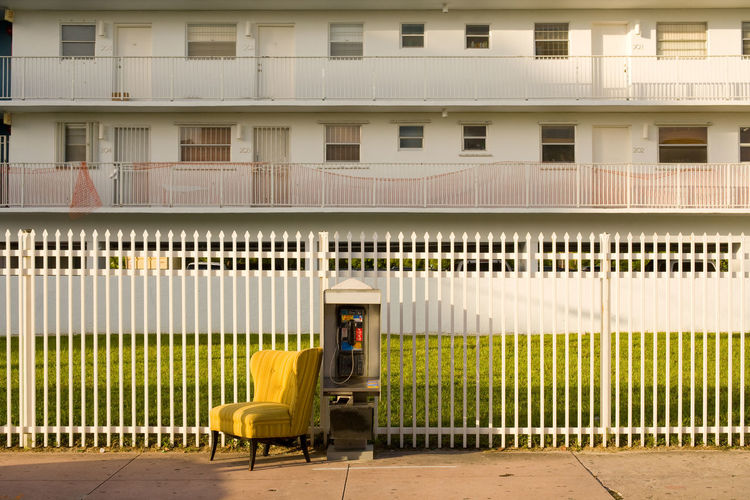 View of chair by building