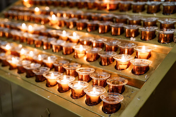 Close-up of illuminated candles