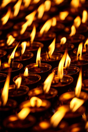 Close-up of illuminated candles