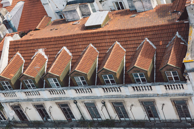 High angle view of buildings in city