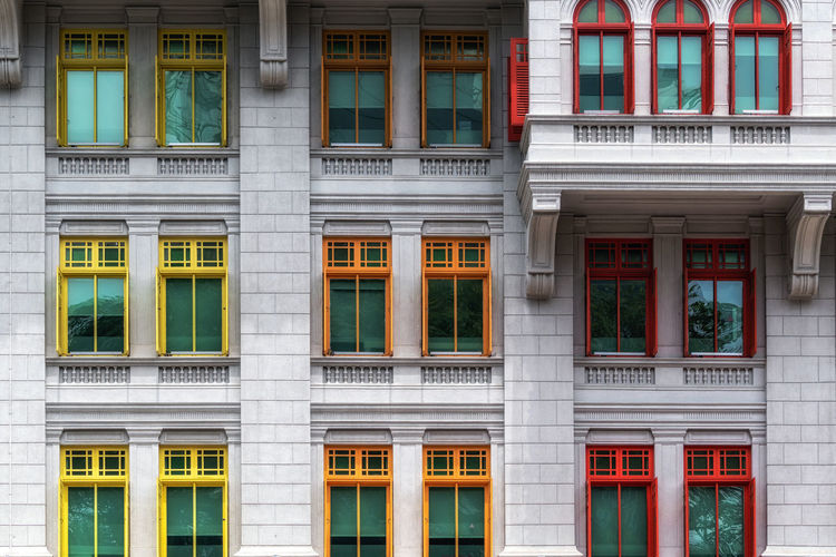 Old hill street police station colorful iconic windows. famous historical landmark in singapore