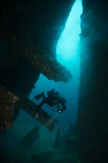 Woman scuba diving undersea