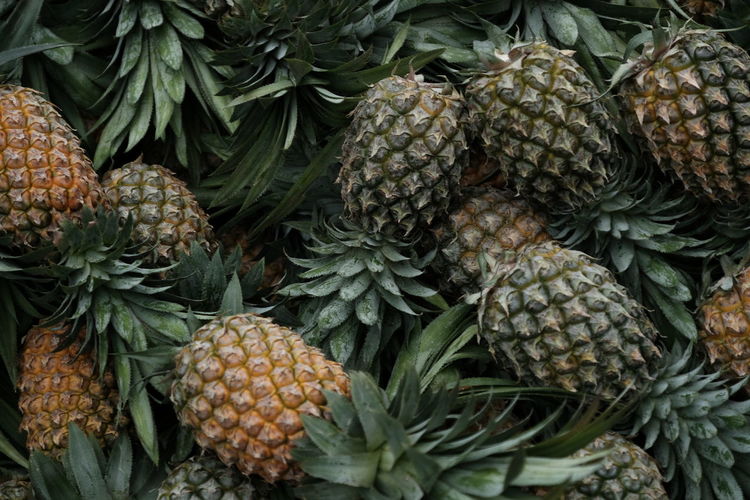 Pineapple from top view at market