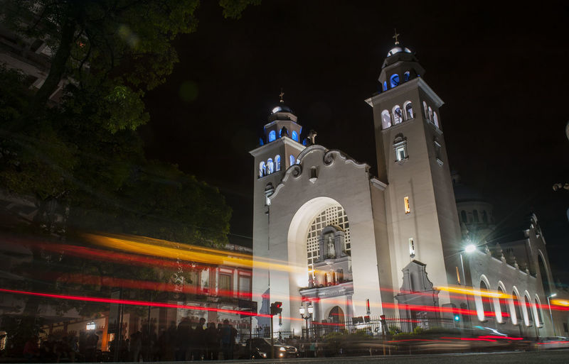 Low angle view of lit up at night