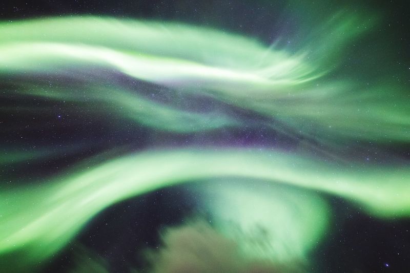 Low angle view of aurora polaris at night