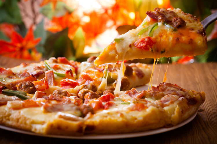 Close-up of pizza on table