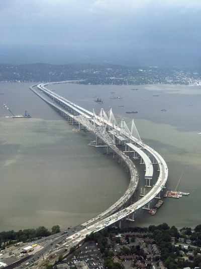 High angle view of bridge over sea against sky
