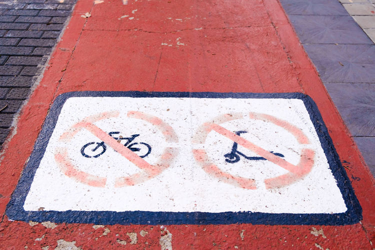 High angle view of text on road