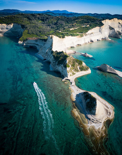 Aerial view a cliff in corfu, greece