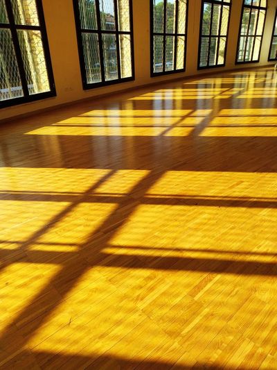 Sunlight falling on hardwood floor