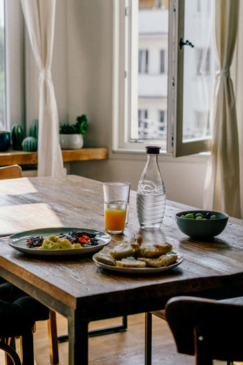 Breakfast on table at home