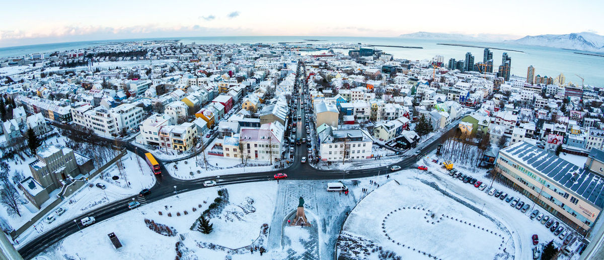 High angle view of city street during winter